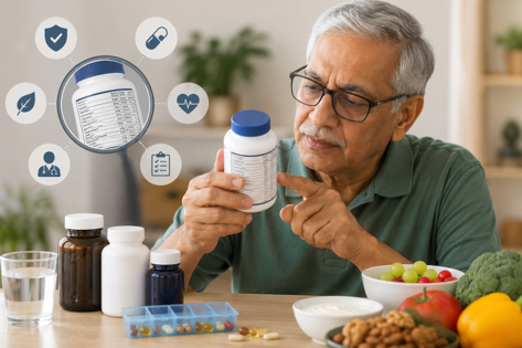 What should Indian seniors look for in a supplement label?